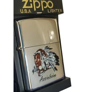 VINTAGE 2000 ZIPPO LIGHTER – “Assiniboine” Native American Women – Chrome – NIB